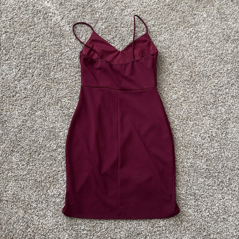 Lulu's Burgundy Wrap Mini Dress - Picture 3 of 3